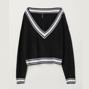 H&M Divided / Cropped Black Varsity Sweater